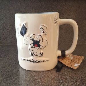 Rae Dunn Cream Mug with Black and Red Design